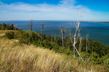 Zhiguli, mountains, Molodetsky, Kurgan, Samara, region, river, Volga, water, autumn, forest, trees, dry, grass, blue, sky, nature, walk