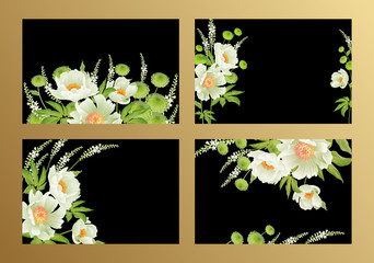 Vector bouquet and wreaths of garden flowers. Floral card luxury pattern set.