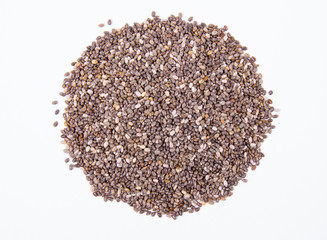 Chia seeds isolated on white background. A component of a healthy diet.