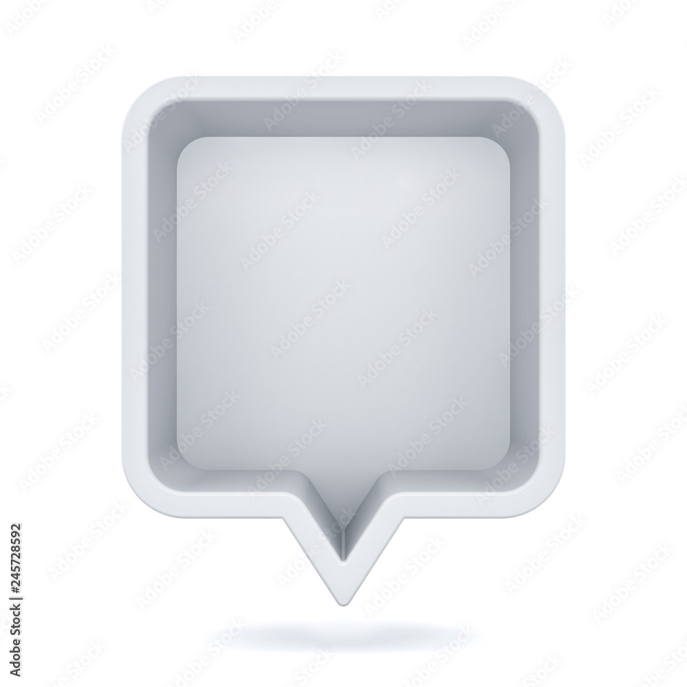 Poster 3d speech bubble or blank white rounded square chat pin with shadow isolated on white background 3D rendering