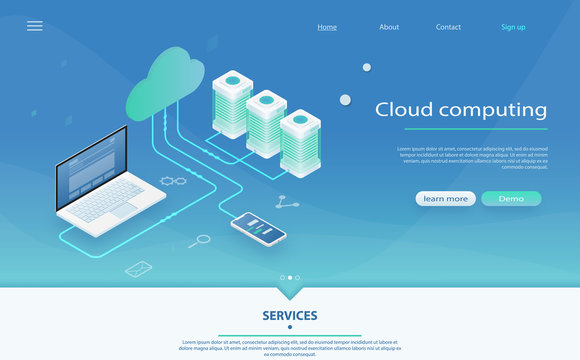 Cloud Computing Concept. Online Computing Storage 3D isometry.