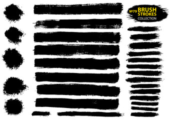 Large set different grunge brush strokes. Black ink vector brush strokes.
