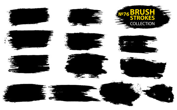 Large set different grunge brush strokes. Black ink vector brush strokes.
