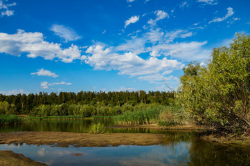 Samara, region, river, Volga, ditches, water, reflection, shore, sky, clouds, trees, nature, walk