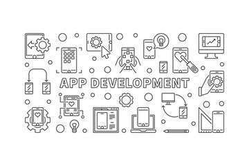 App Development vector concept illustration or banner in thin line style