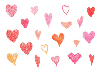 set of isolated several heart shape color pencil, valentine's day decoration illustration - 245731763