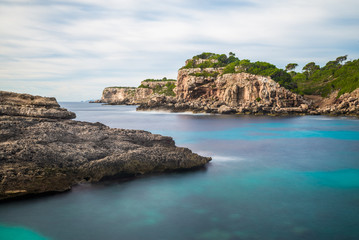 Fototapeta na wymiar Seaside view from Cala Almonia, beautiful wild natural beach on Mallorca island