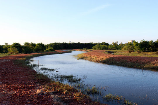 landscape with river and blue sky