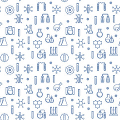 Science and Chemistry vector outline seamless pattern or background 
