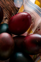 Painted Easter eggs in dark shades.