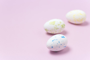Decorated Easter Eggs on Pink Background Happy Easter Horizontal