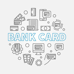 Bank Card vector concept round minimal illustration in thin line style