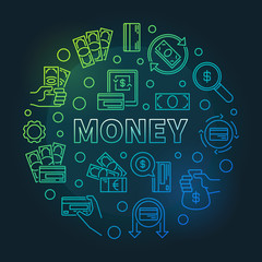 Fototapeta na wymiar Money vector concept round colorful illustration on dark background