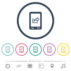 Mobile export data flat color icons in round outlines