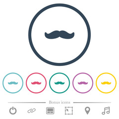 Mustache flat color icons in round outlines