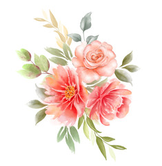 drawing bouquet of pink flowers on a white background