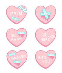 Damaged bleeding heart with patches and bandage in yami kawaii style