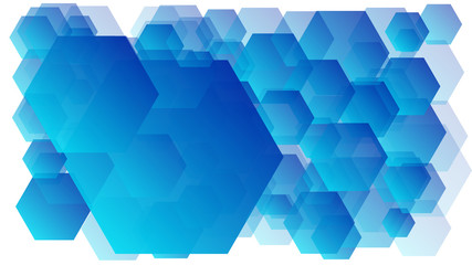 Blue random size transparent hexagons technology background idea