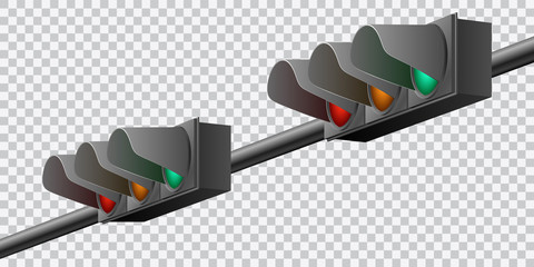 Beautiful realistic colorful perspective view traffic lights vector on transparent background.