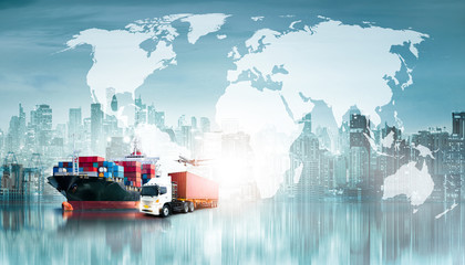 Global business logistics import export background and container cargo freight ship transport...