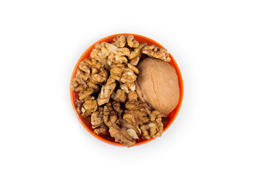 Walnuts and kernels isolated on white background