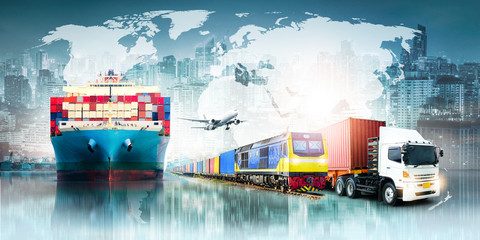 Global business logistics import export background and container cargo freight ship transport...