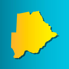 Political map African state - Botswana.  Colorful vector isolated illustration icon. Yellow (orange) silhouette with shadow. Blue background