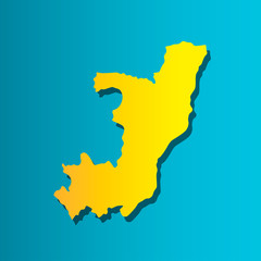 Political map African state - Republic of the Congo.  Colorful vector isolated illustration icon. Yellow (orange) silhouette with shadow. Blue background