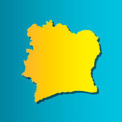 Fototapeta premium Political map African state - Cote D'ivoire (Ivory Coast). Colorful vector isolated illustration icon. Yellow (orange) silhouette with shadow. Blue background