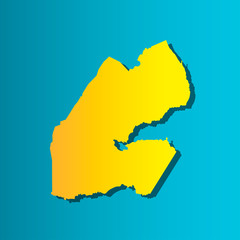 Obraz premium Political map African state - Djibouti. Colorful vector isolated illustration icon. Yellow (orange) silhouette with shadow. Blue background