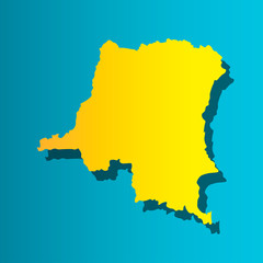 Political map African state - Democratic Republic of the Congo.  Colorful vector isolated illustration icon. Yellow (orange) silhouette with shadow. Blue background