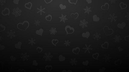Background of snowflakes and small hearts, in black colors