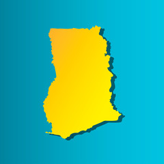 Obraz premium Political map African state - Ghana. Colorful vector isolated illustration icon. Yellow (orange) silhouette with shadow. Blue background