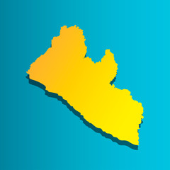 Obraz premium Political map African state - Liberia. Colorful vector isolated illustration icon. Yellow (orange) silhouette with shadow. Blue background