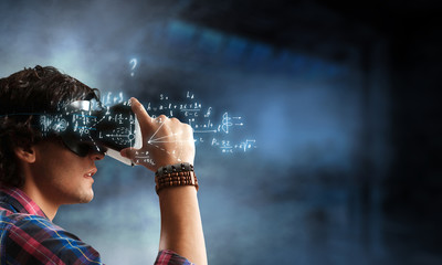 Experiencing virtual technology world. Mixed media