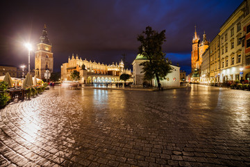 Old Town Main Square in Krakow at Night