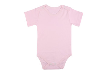 Short sleeve pink baby onesie isolated on white background