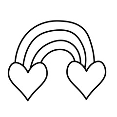  Hand drawn rainbow with hearts doodle drawing sketch vector