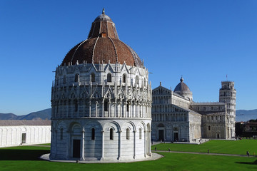 View of Piazzo del Duomo from the city wall, Pisa, Italy