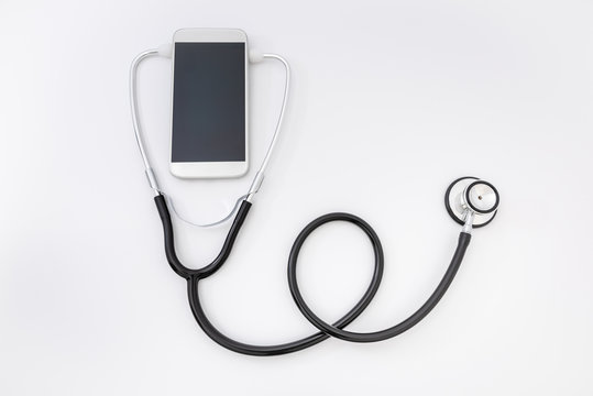 Telemedicine. Smartphone and stethoscope, Health care, medicine, hospital