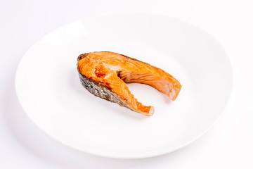 Grilled salmon isolated on white background