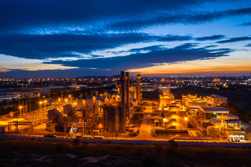 Aerial view. industrial power plant energy at night and twilight