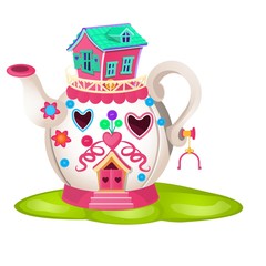 Naklejka premium Fairy house in form of ceramic teapot isolated on white background. Vector close-up cartoon illustration.