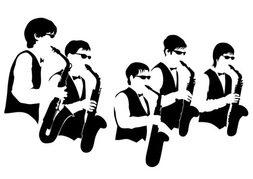 Music man whit jazz band on white background