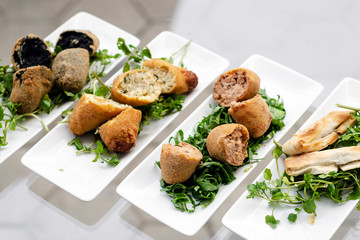 selection of traditional portuguese tapas snacks on table