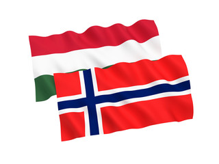 Flags of Hungary and Norway on a white background