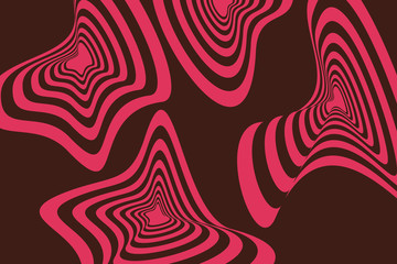 Abstract background pattern made with stripes forming optical, organic geometric shapes. Pink and dark red colored vector art.