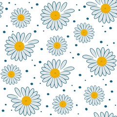 Delicate daisies on a white background. The textile pattern.