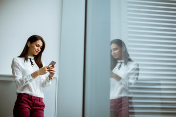 Young businesswoman using mobile phone in modern office