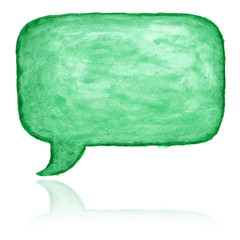 Green rectangle speech bubble icon with watercolor paint texture isolated on white background.